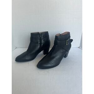 Vionic Trinity Black Leather Block Heel Buckle Zip Ankle Comfort Bootie Boots 11